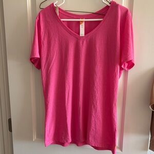 Lucy V-Neck Short Sleeve Tee - Hot Pink